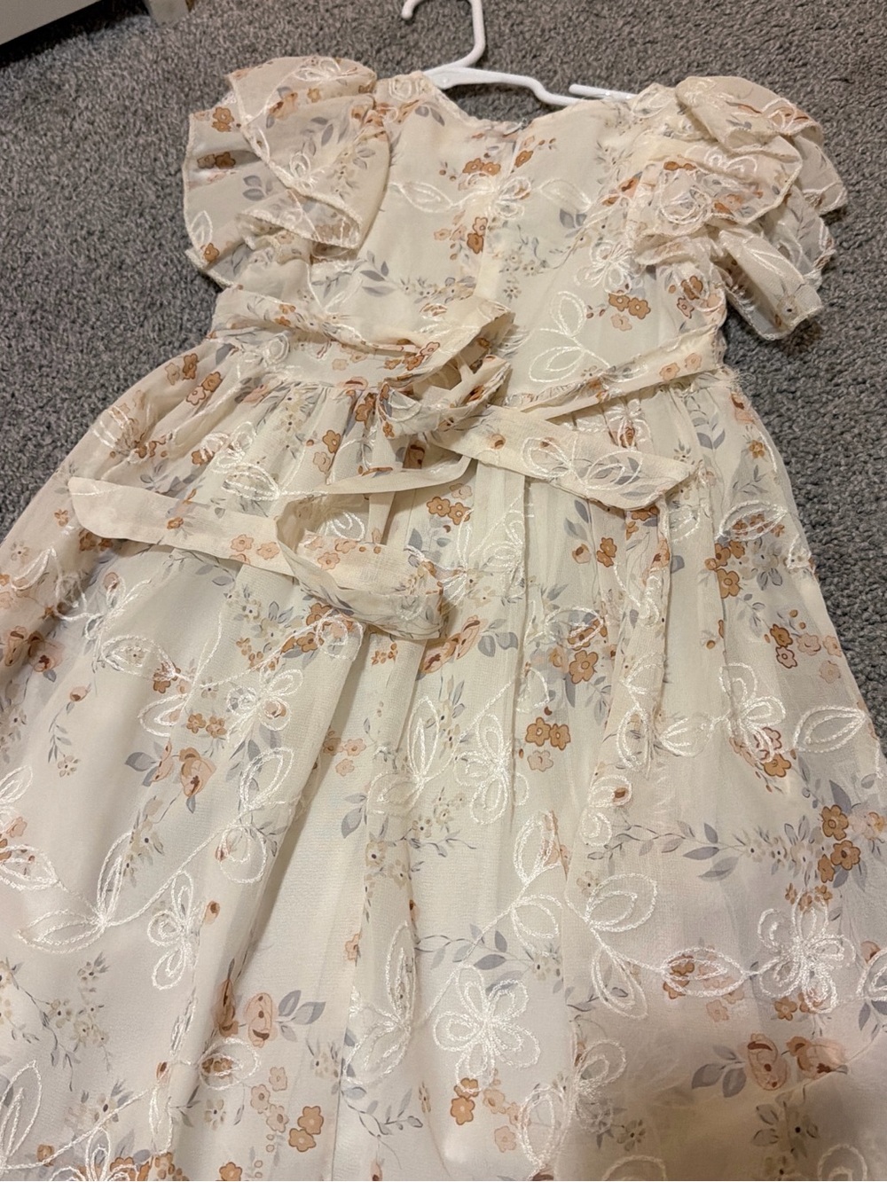 Cream Floral Lace Girls' Party Dress - Picture 2 of 2